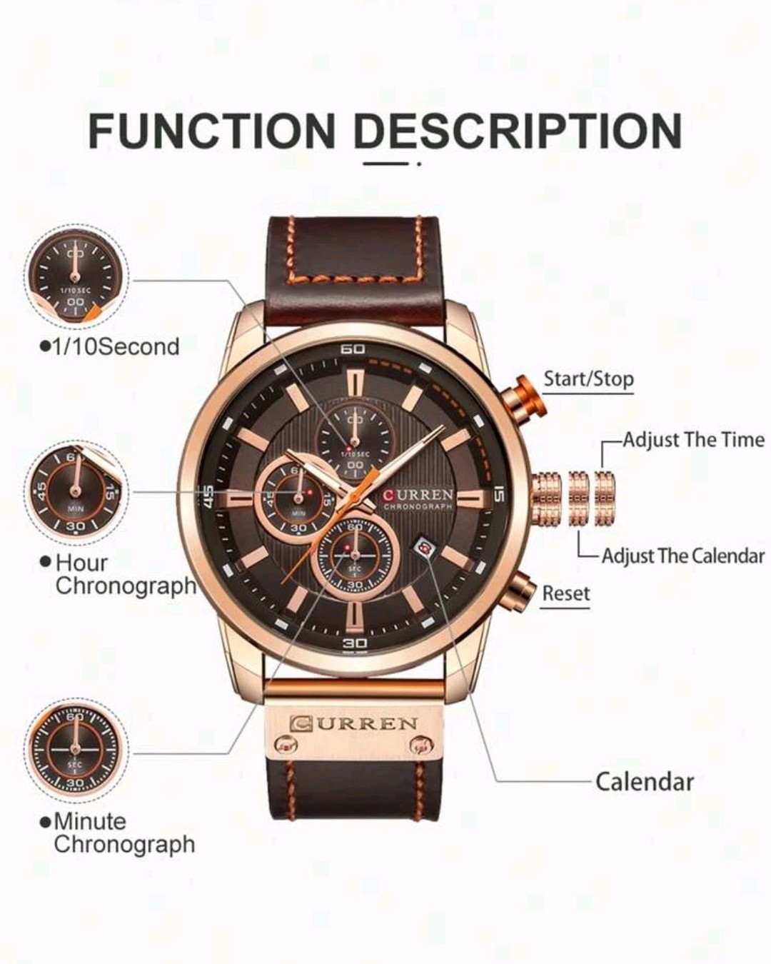 Curren Brown Round Dial Date Quartz Men's Watch - Image 4